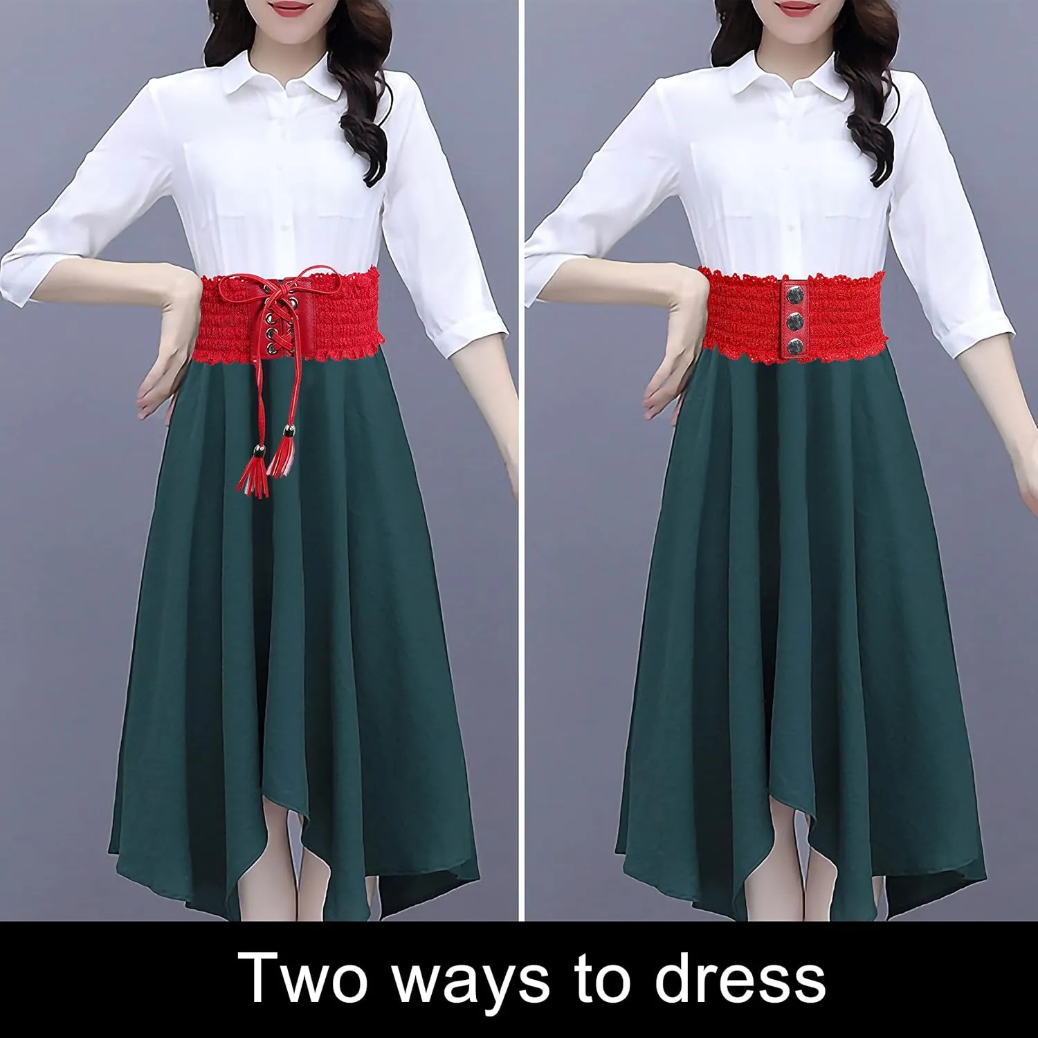 Lovful Lace Elastic Belt for Women,Adjustable Faux Leather Waist Belt,Tassel Obi Cinch Belt