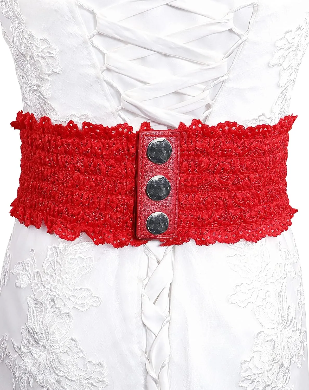 Lovful Lace Elastic Belt for Women,Adjustable Faux Leather Waist Belt,Tassel Obi Cinch Belt