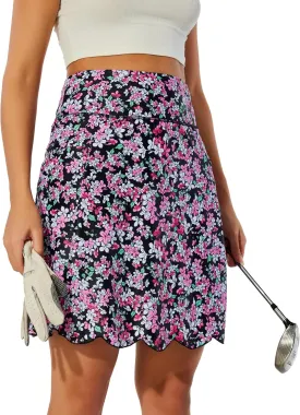 M MOTEEPI 20" Scalloped Hem Golf Skirts for Women with Zipper Pockets Womens Skort Tummy Control
