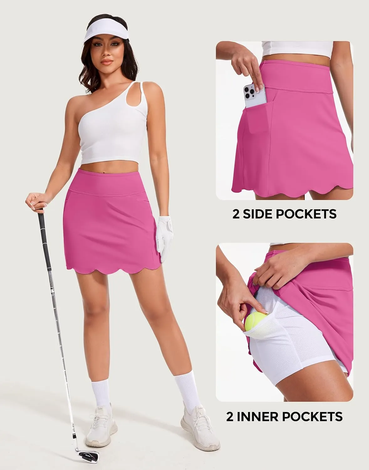 M MOTEEPI Skorts for Woman with Pockets 16" Golf Athletic Skirts Scalloped Hem Tennis Skirt Dressy Casual