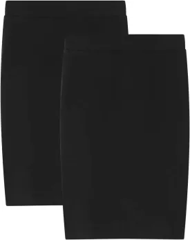 Noomelfish Girls 2 Pack Knee Length Pencil Skirts Plain Stretch Cotton Modest Skirt (5-14 Years)
