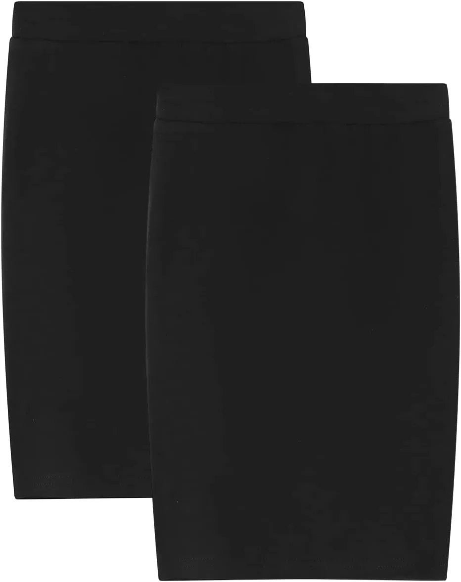 Noomelfish Girls 2 Pack Knee Length Pencil Skirts Plain Stretch Cotton Modest Skirt (5-14 Years)