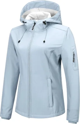 Outdoor Ventures Women's Softshell Jacket with Hood Fleece Lined Warm Lightweight Waterproof Insulated Windbreaker