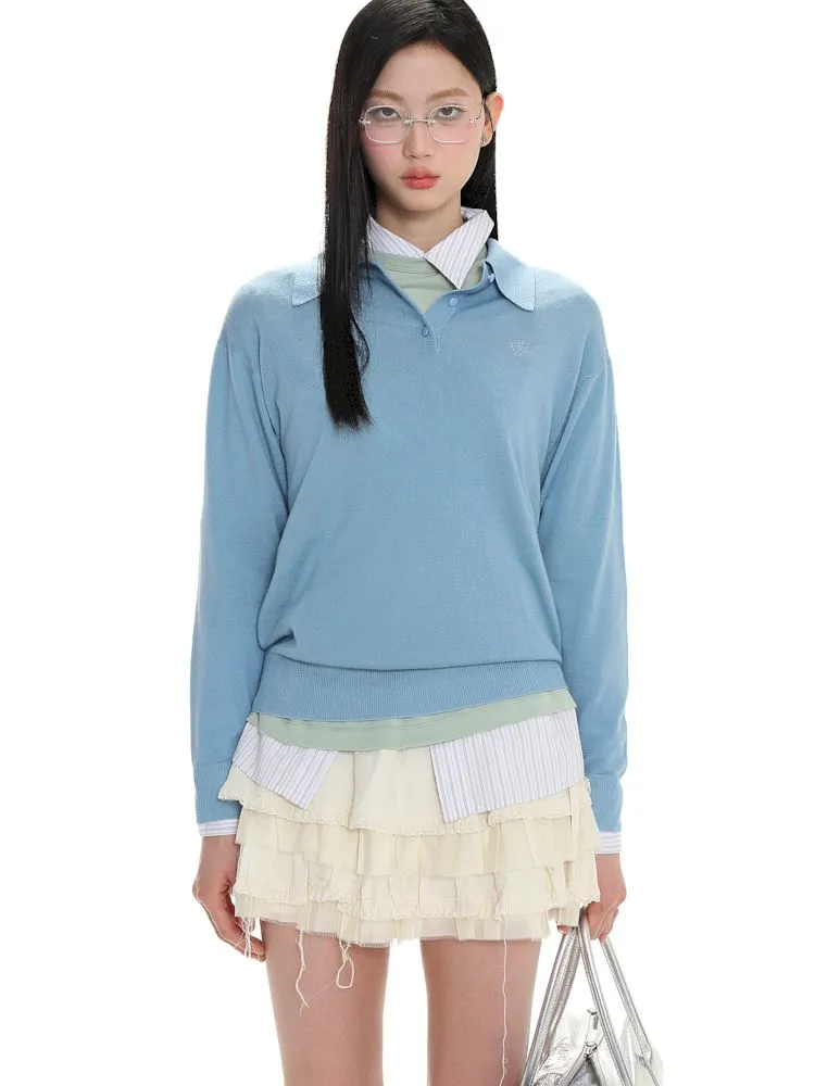 Polo collar long-sleeved jumper【s0000008615】