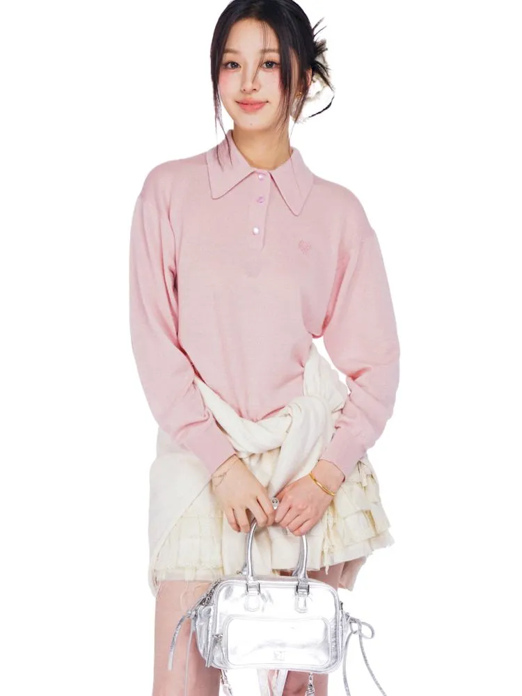 Polo collar long-sleeved jumper【s0000008615】