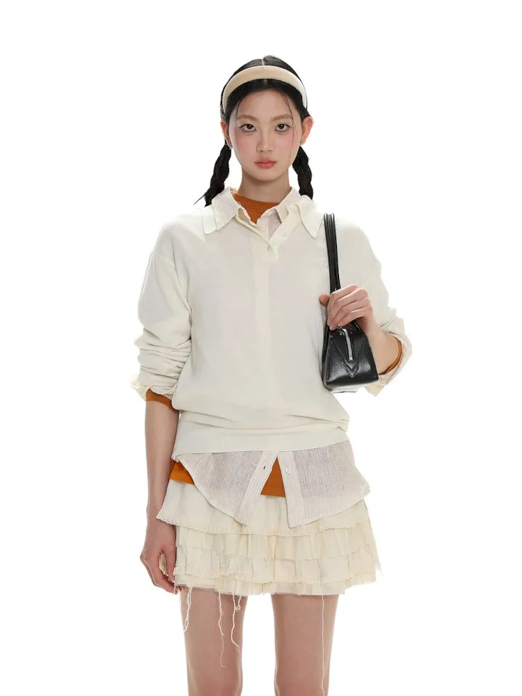Polo collar long-sleeved jumper【s0000008615】