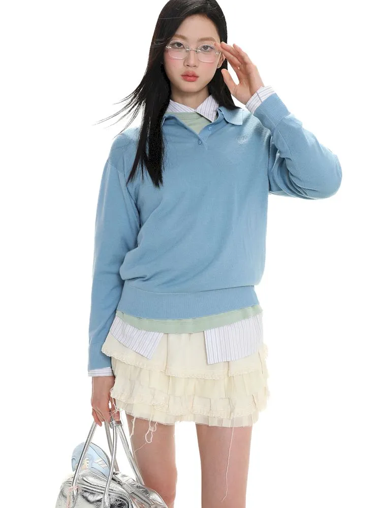 Polo collar long-sleeved jumper【s0000008615】