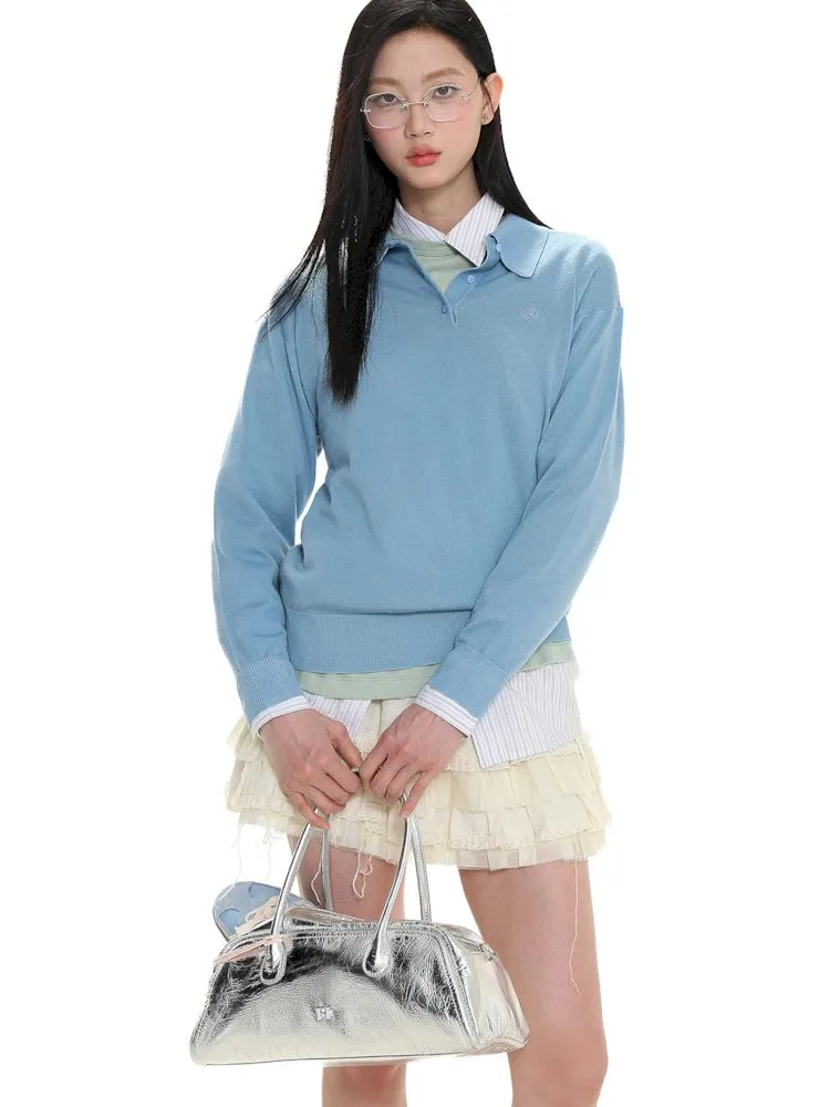 Polo collar long-sleeved jumper【s0000008615】
