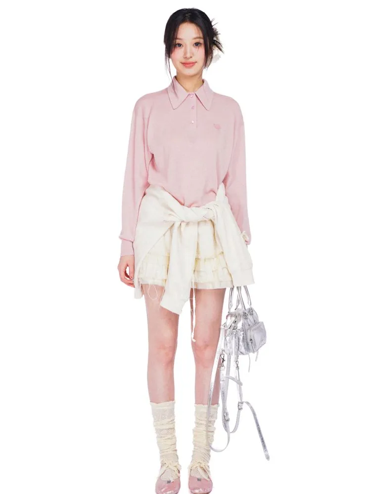 Polo collar long-sleeved jumper【s0000008615】