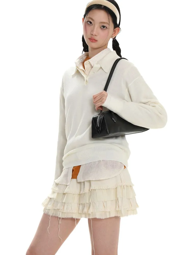 Polo collar long-sleeved jumper【s0000008615】