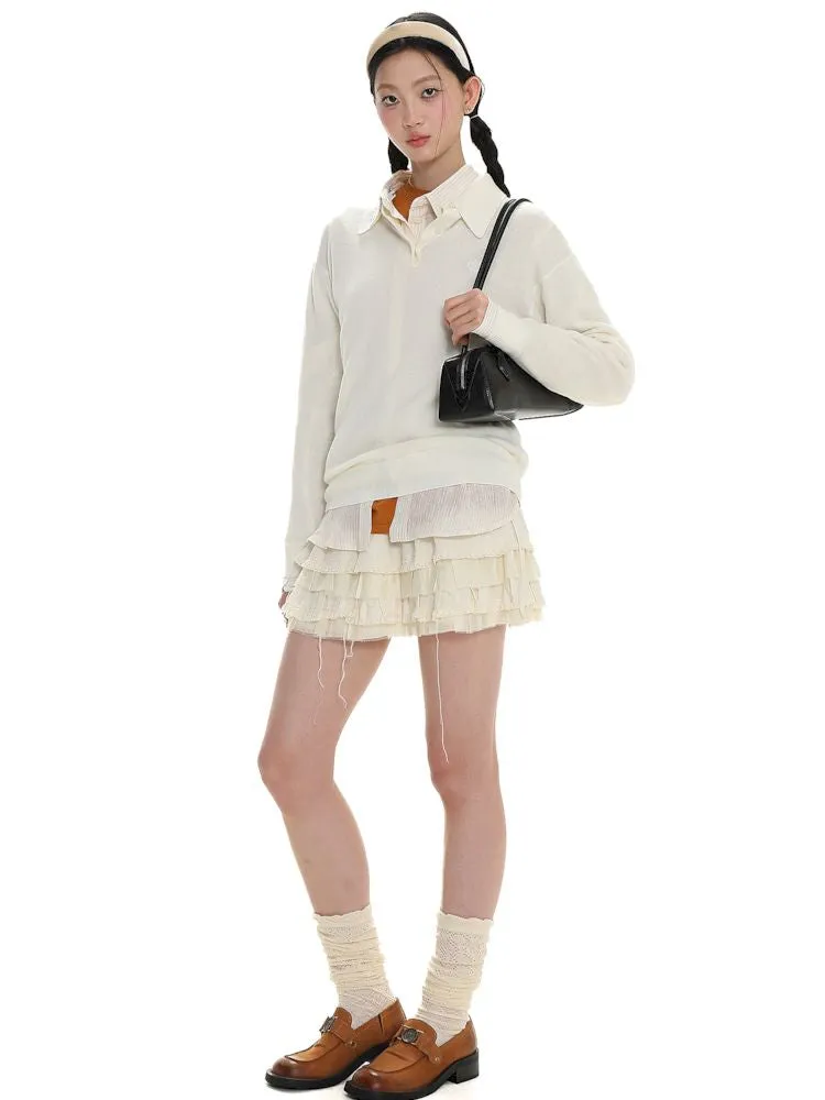 Polo collar long-sleeved jumper【s0000008615】