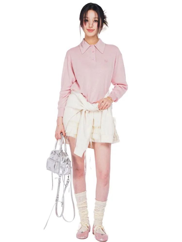 Polo collar long-sleeved jumper【s0000008615】