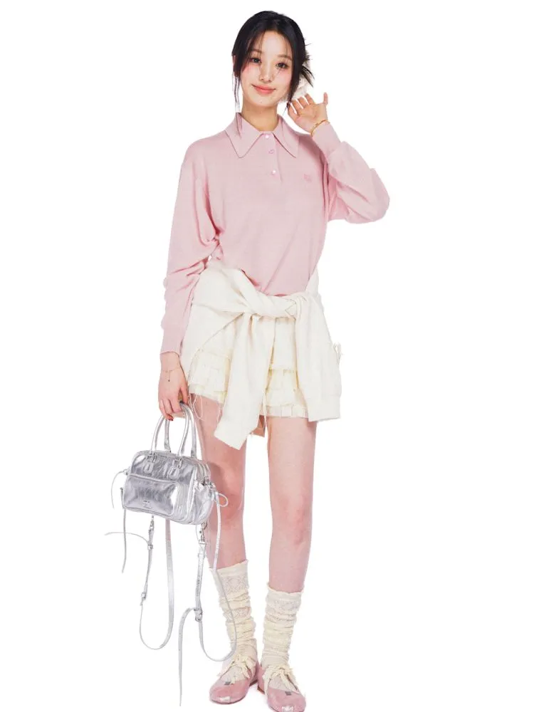 Polo collar long-sleeved jumper【s0000008615】
