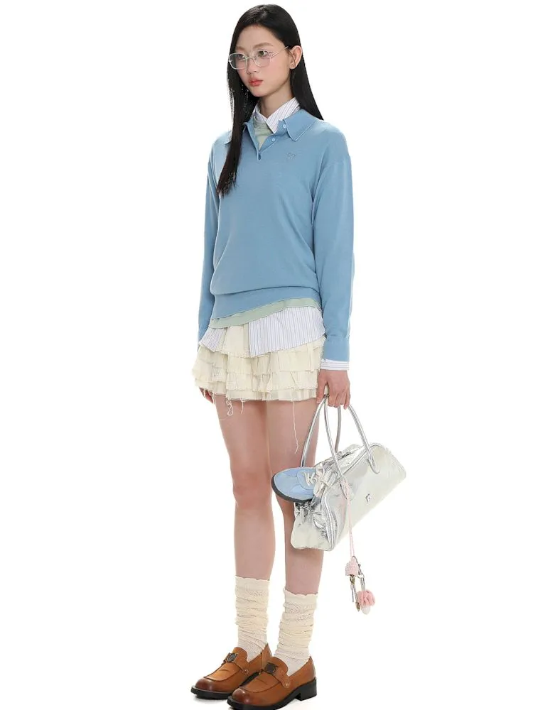 Polo collar long-sleeved jumper【s0000008615】