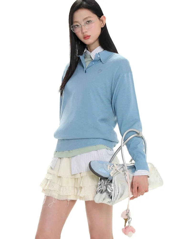 Polo collar long-sleeved jumper【s0000008615】
