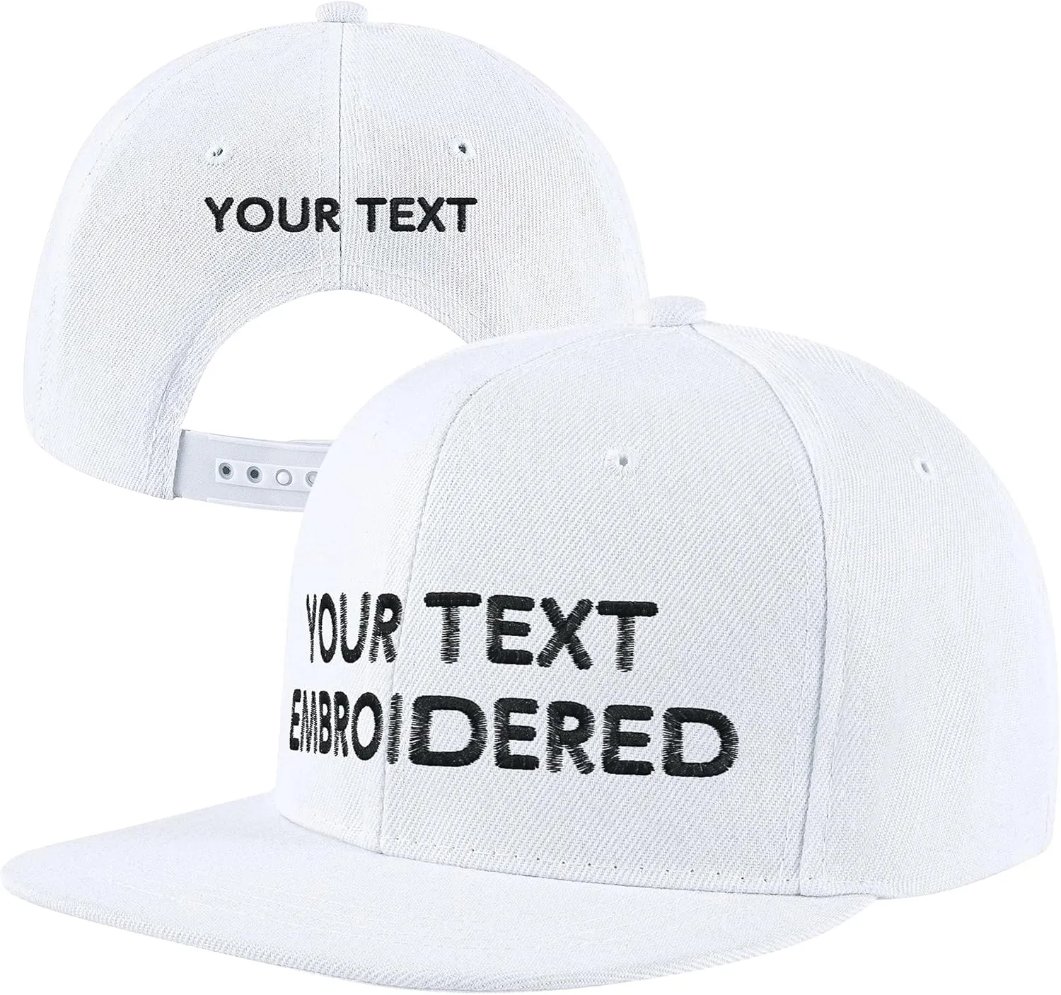 Pranboo Custom Text Snapback Hat/Cap | Embroidered Front & Back | Personalized Flat Brim Hats