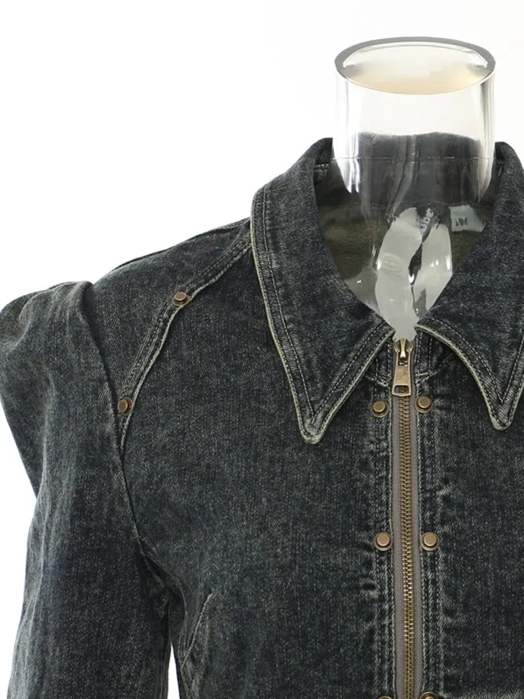 Pre Order:  Denim Irregular Hem Burr Slim Jacket