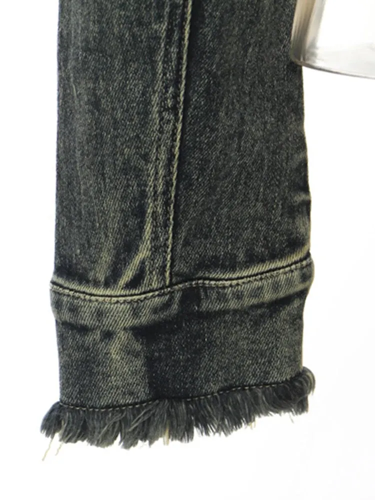 Pre Order:  Denim Irregular Hem Burr Slim Jacket