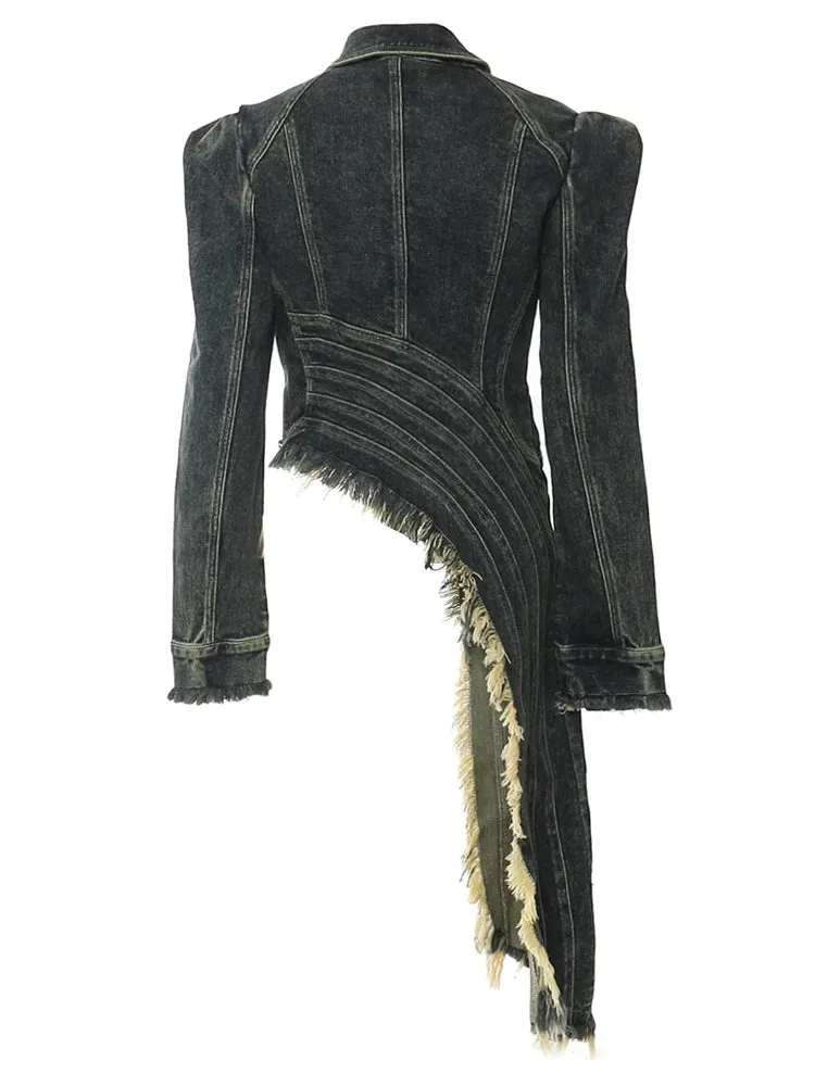 Pre Order:  Denim Irregular Hem Burr Slim Jacket
