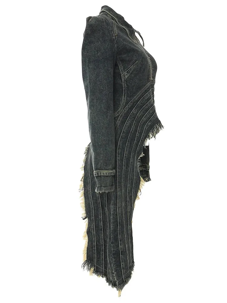 Pre Order:  Denim Irregular Hem Burr Slim Jacket