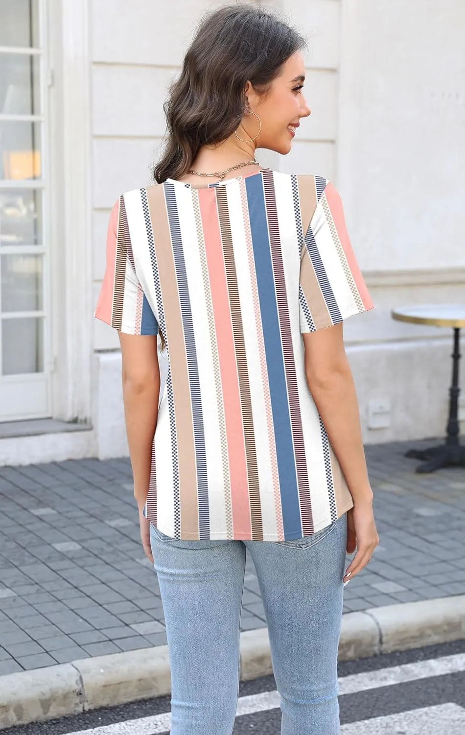 Soesdemo Womens Summer Tops Asymmetrical Neck Short Sleeve Button Dressy Casual Lightweight Tunic T Shirts Blouse