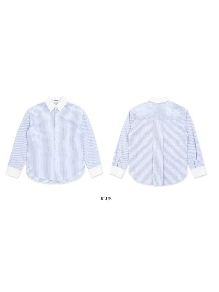 Stripe embroidery label long-sleeved shirt【s0000008650】