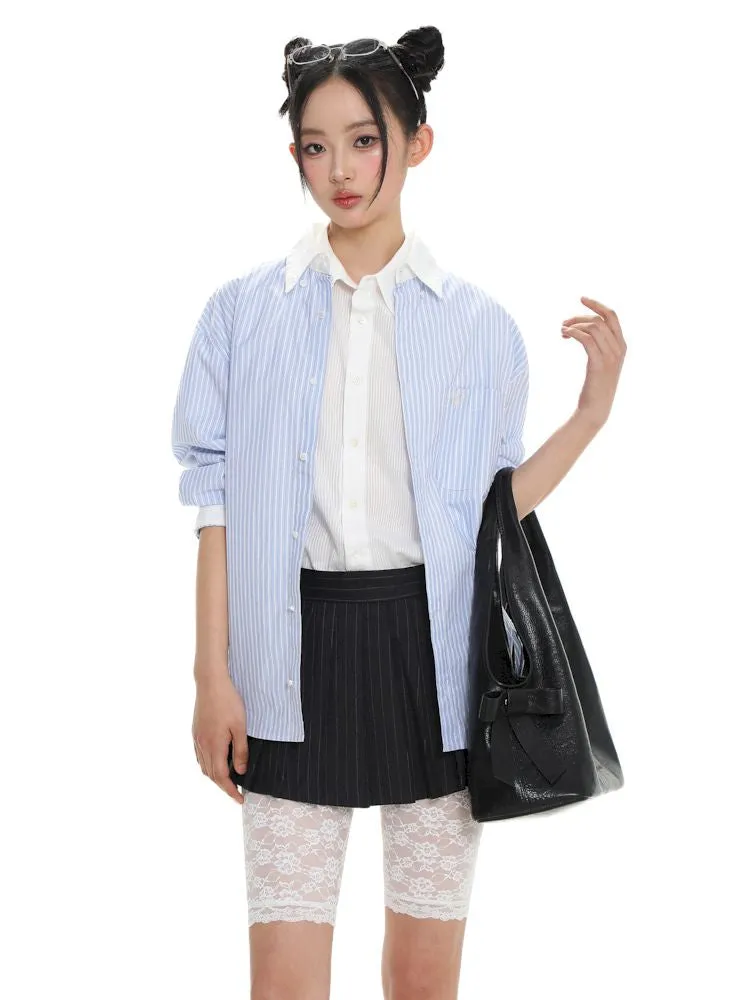 Stripe embroidery label long-sleeved shirt【s0000008650】