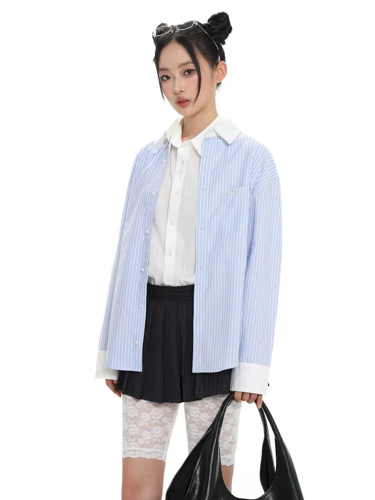 Stripe embroidery label long-sleeved shirt【s0000008650】