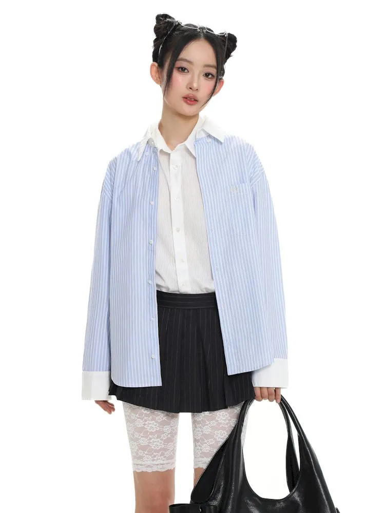 Stripe embroidery label long-sleeved shirt【s0000008650】