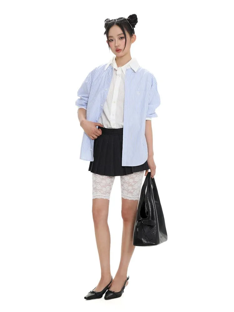 Stripe embroidery label long-sleeved shirt【s0000008650】