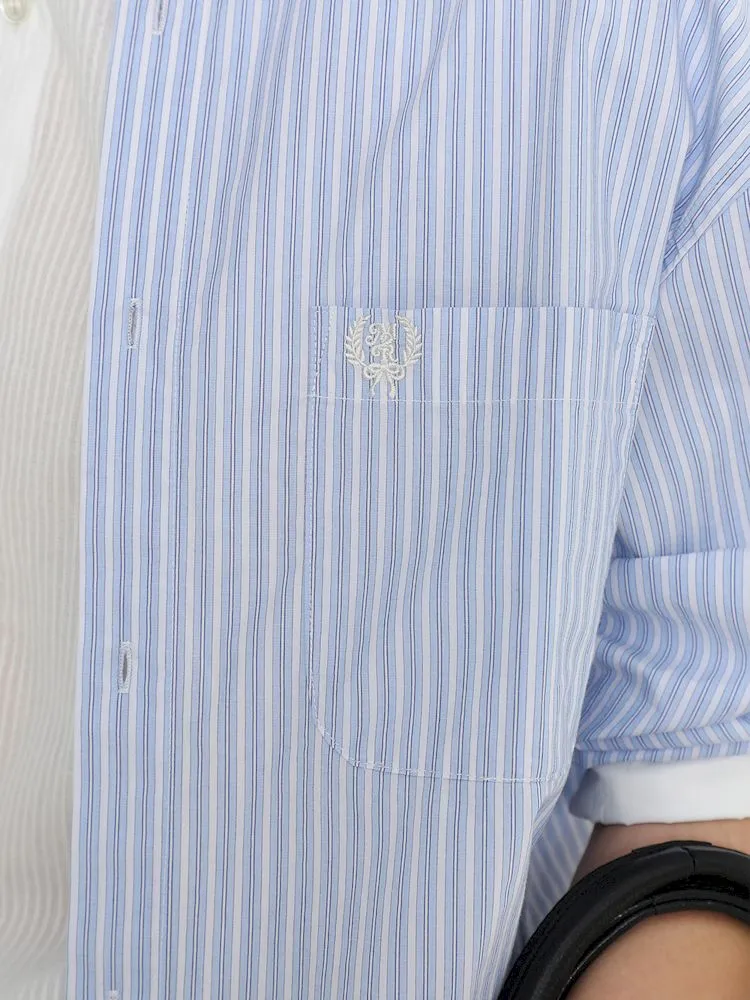 Stripe embroidery label long-sleeved shirt【s0000008650】
