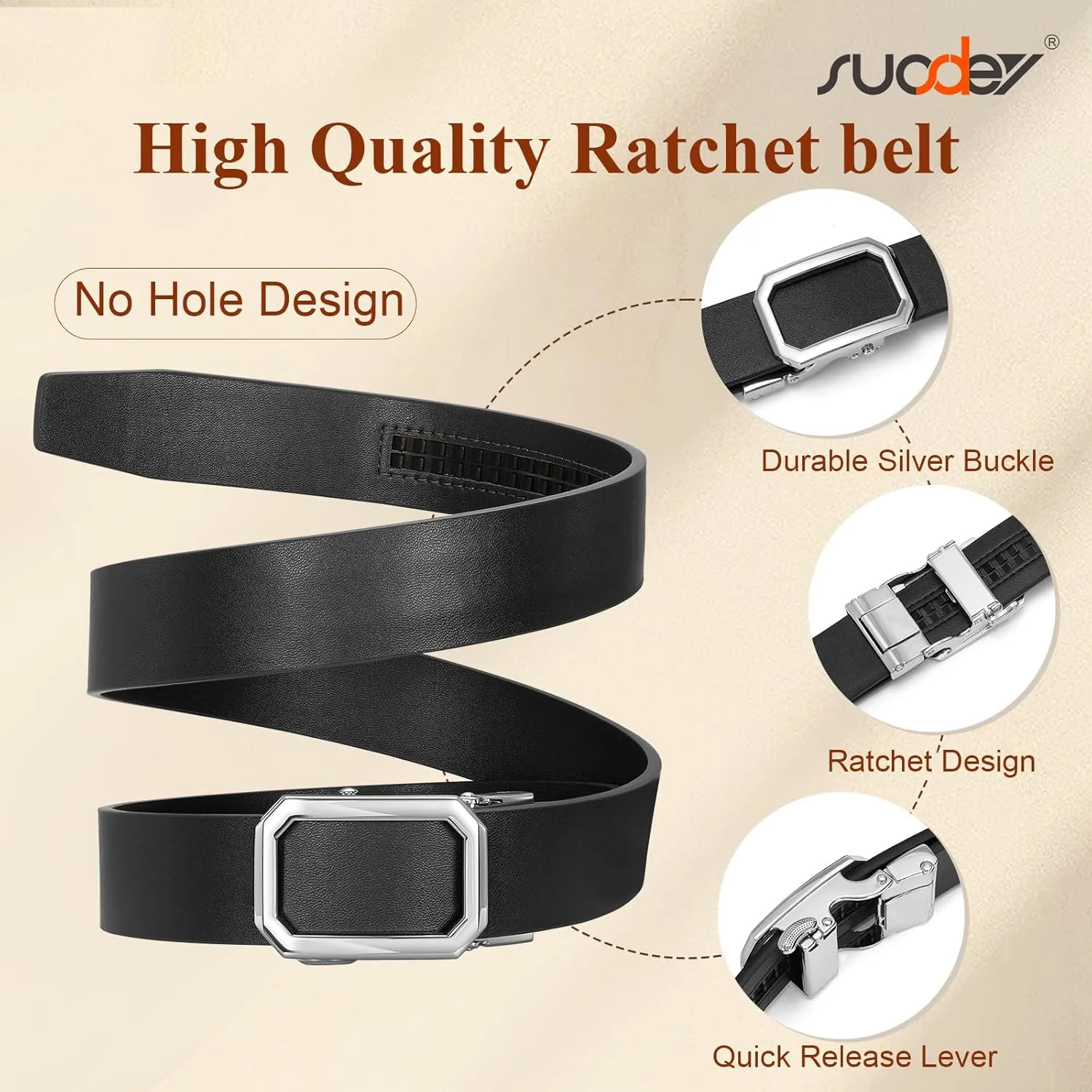 SUOSDEY Women Leather Ratchet Belt for Jeans Pants with Automatic Sliding Buckle, Adjustable Belt for Ladies, Width 1.2"