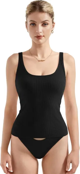 SUUKSESS Women Padded Cotton Ribbed Long Tank Tops 2025 Summer Going Out Basic Scoop Neck Cami Tops