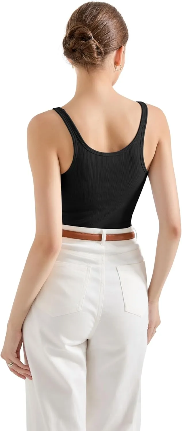 SUUKSESS Women Padded Cotton Ribbed Long Tank Tops 2025 Summer Going Out Basic Scoop Neck Cami Tops