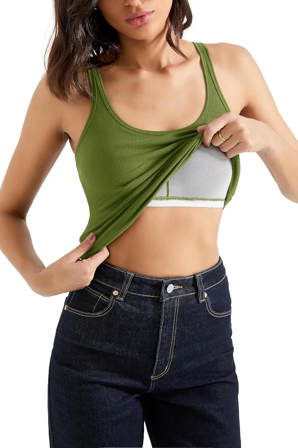 SUUKSESS Women Padded Cotton Ribbed Long Tank Tops 2025 Summer Going Out Basic Scoop Neck Cami Tops