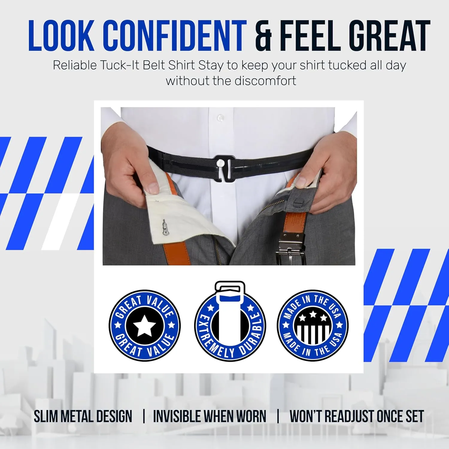 Tuck-It Belt Style Shirt Stay for Men Police and Military from Shirt Stay Plus (Made in USA -Standard Size)(Select Series)