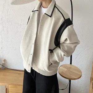 Vintage Color Contrast Shoulder Pad Thickened Lapel Jacket