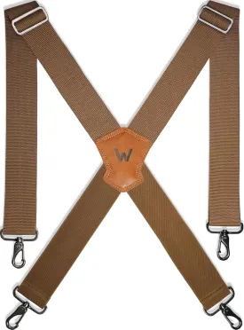 WELKINLAND Khaki 2Inch-Wide Suspenders, Heavy-Duty Work Suspenders Men, Big And Tall Suspenders Men for Pants, Mens Suspender Hooks Belt Loop For Jeans
