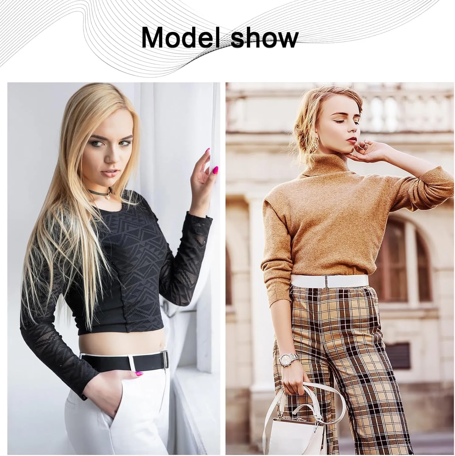 Womens No Show Stretch Belt Adjustable Elastic Belts Flat Buckle Belt for Pants Dresses Skirts and Jeans