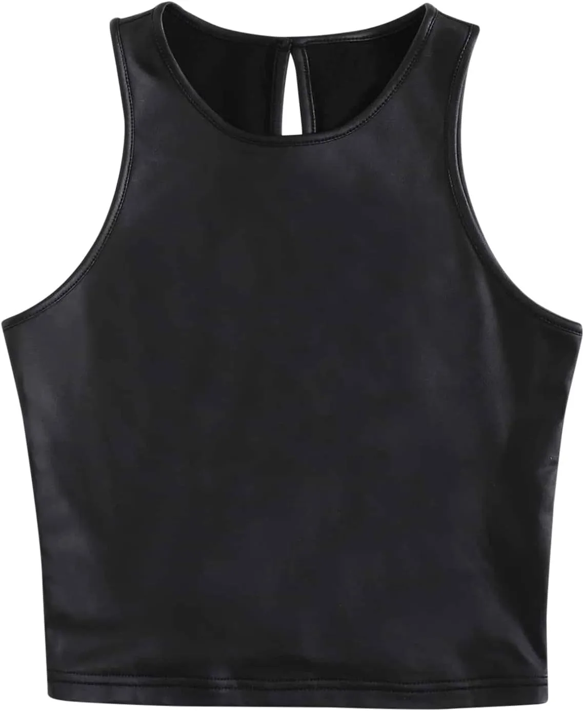 Women's Spaghetti Strap Tank Tops PU Leather Camisole Bralette Bodycon Crop Top Casual Cami Shirt Party Club Wear
