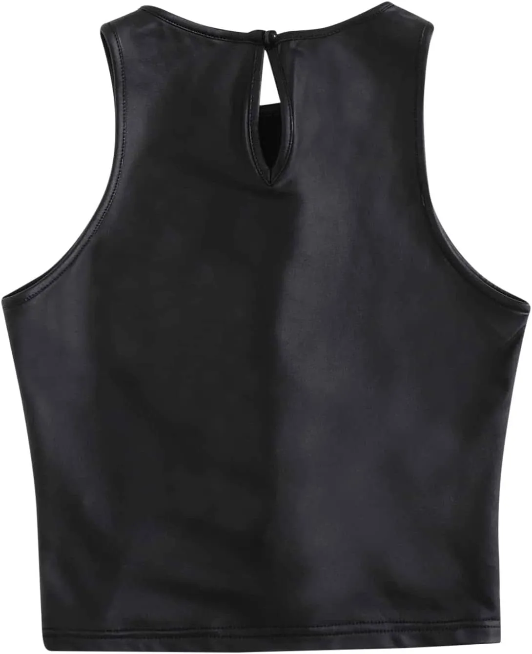 Women's Spaghetti Strap Tank Tops PU Leather Camisole Bralette Bodycon Crop Top Casual Cami Shirt Party Club Wear
