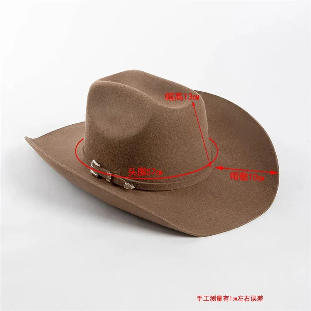 Womens Wool Concave Shape Top Hat Belt Buckle Woolen Curling Wide Brim Fedora Unisex Western Caps