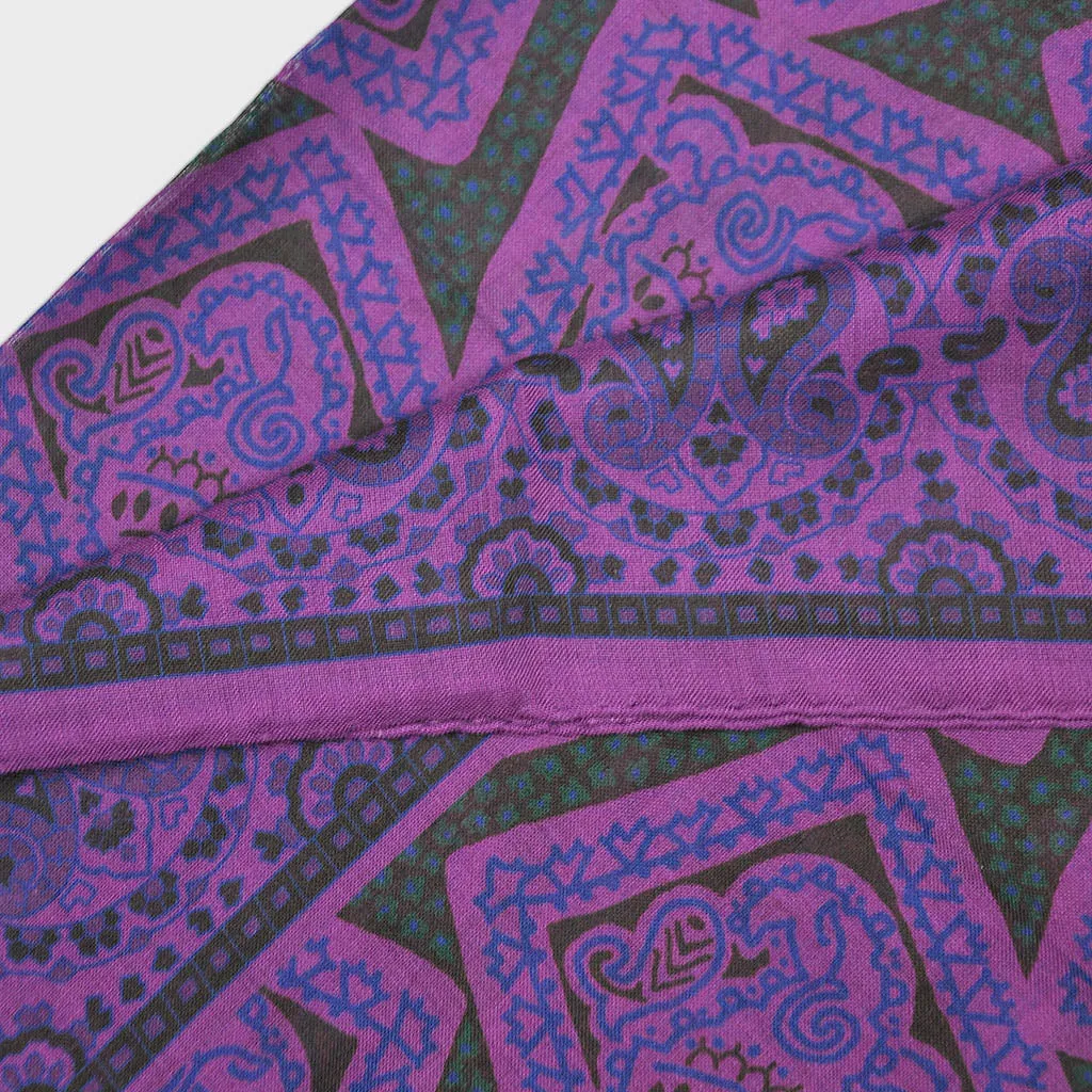 Wool Silk Medallions & Teardrops Large Square in Purple