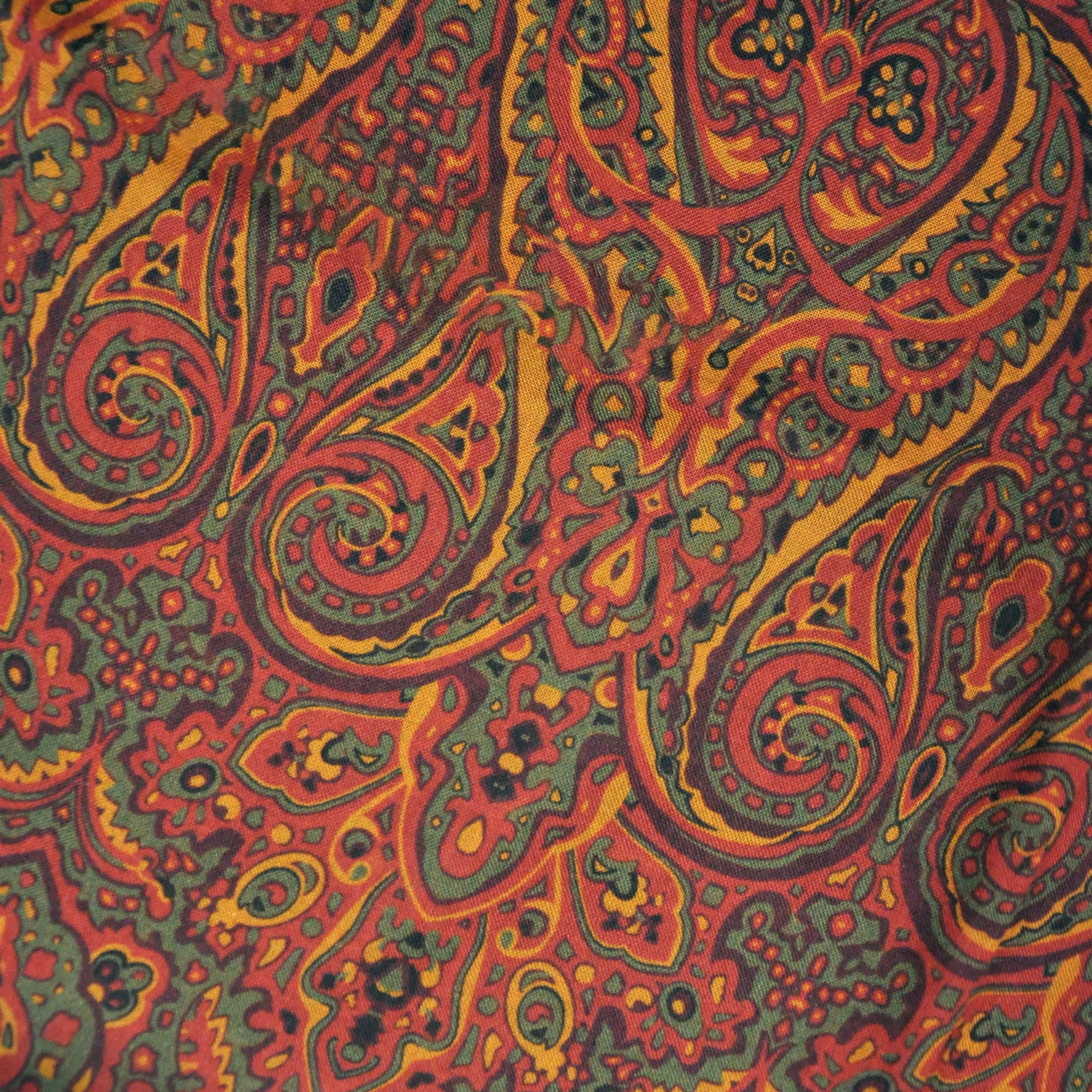Wool Silk Paisley Scarf in Olive, Ochre & Brown