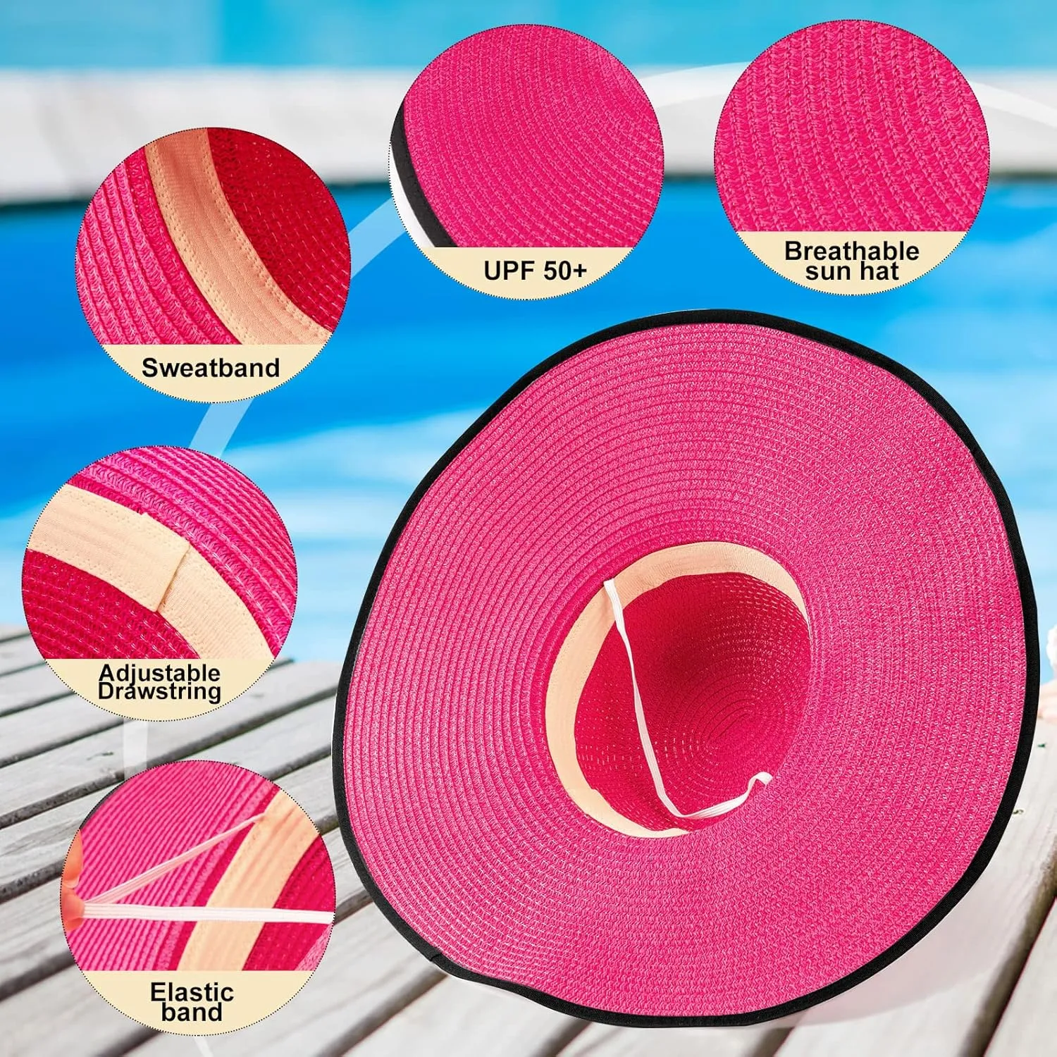 Xtinmee 6 Pcs Summer Women's Big Bowknot Straw Hat Wide Brim Foldable Floppy Adjustable UV Protection UPF 50  Beach Hat