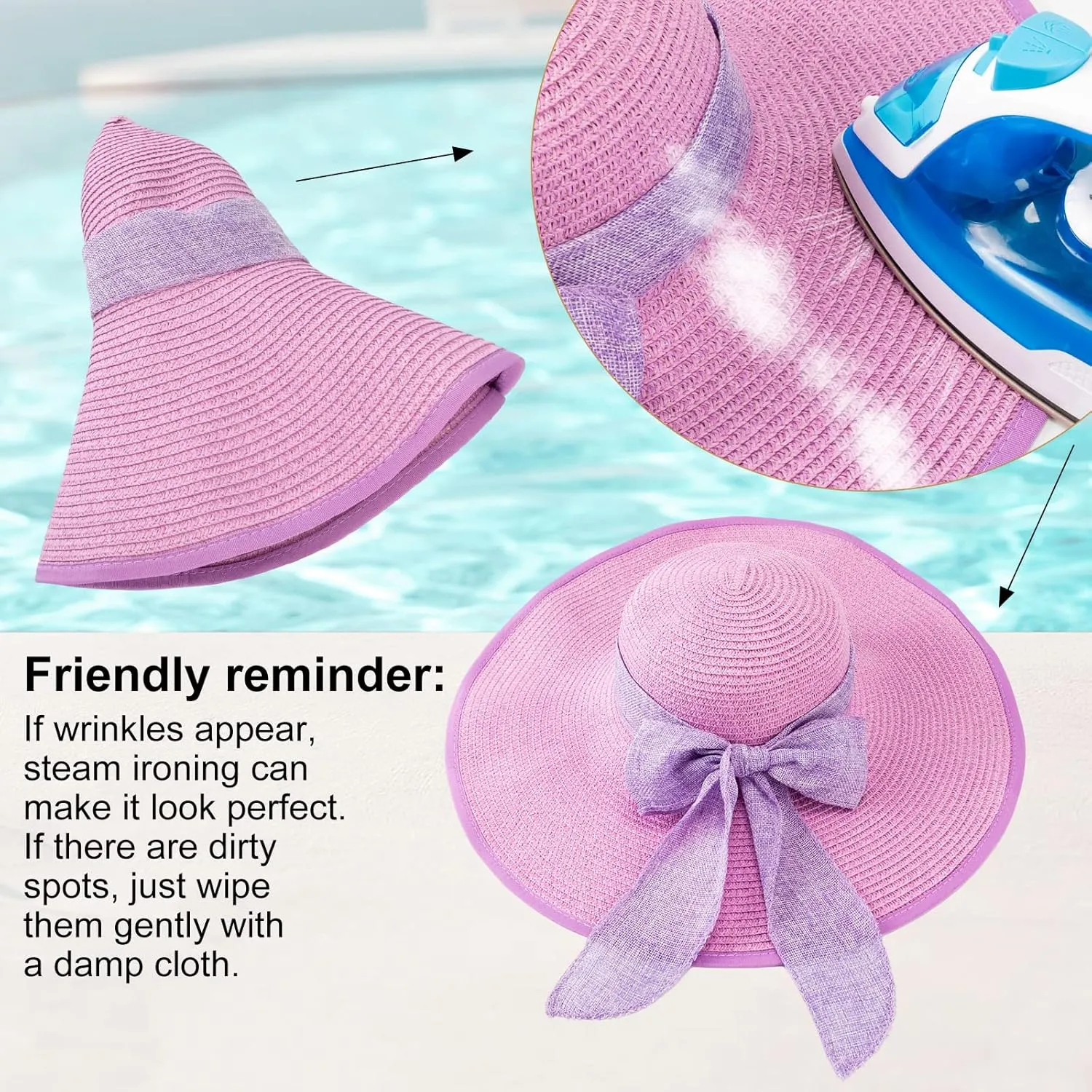 Xtinmee 6 Pcs Summer Women's Big Bowknot Straw Hat Wide Brim Foldable Floppy Adjustable UV Protection UPF 50  Beach Hat