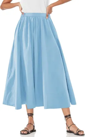 Yousify Womens A-Line Midi Skirts Casual Elastic High Waist Flowy Swing Pleated Beach Boho Long Skirt with Pocket